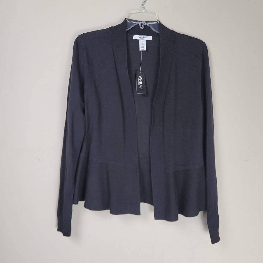 WHBM Black Open Front Cardigan Sweater Women's Small NWT Lightweight Work Layer - Picture 2 of 8